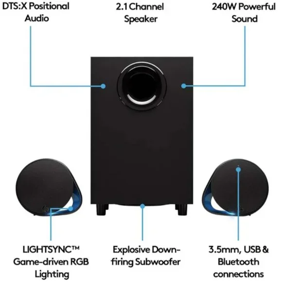 Logitech G560 PC Gaming Speaker System with 7.1 DTS:X Ultra Surround Sound, Game